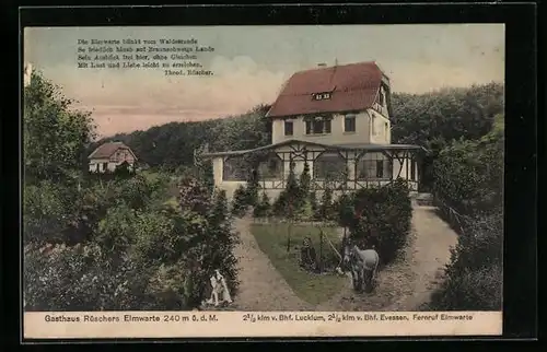 AK Lucklum, Gasthaus Rüschers Elmwarte mit Anlage, Hund und Esel aus der Vogelschau