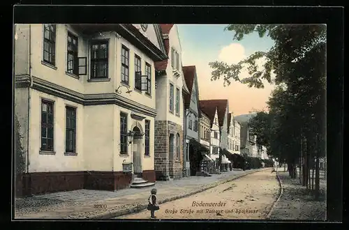 AK Bodenwerder a. d. Weser, Grosse Strasse mit Rathaus und Sparkasse