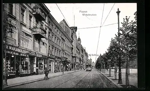 AK Posen, Strassenbahn auf dem Wilhelmplatz