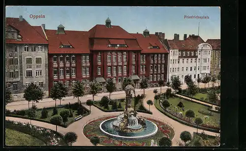 AK Oppeln, Friedrichsplatz mit Brunnen