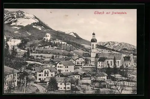 AK Elbach, Teilansicht mit Kirche und Breitenstein