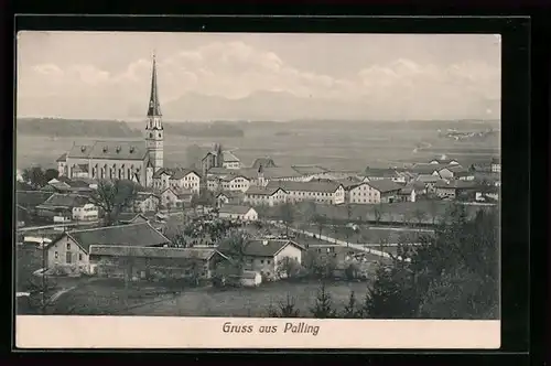 AK Palling, Teilansicht mit Kirche