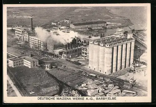 AK Barby /Elbe, Deutsche Maizena Werke A.-G., Grösste Maisstärkefabrik Europas, Tägliche 10.000 Zentner = 500 tons Mais