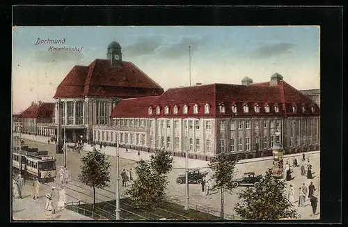 AK Dortmund, Hauptbahnhof mit Strassenbahn