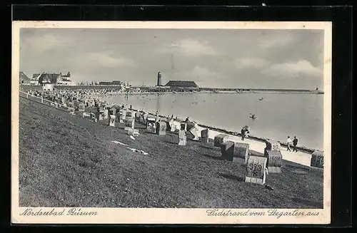 AK Büsum, Südstrand vom Seegarten aus gesehen