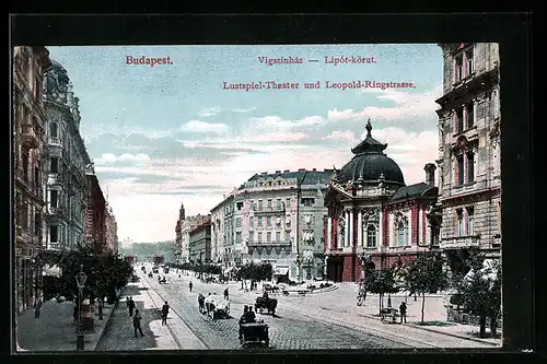 AK Budapest, Lustspiel-Theater und Leopold-Ringstrasse