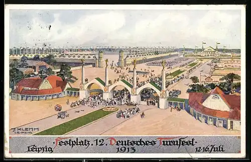 Künstler-AK Leipzig, Festplatz beim 12. Deutschen Turnfest 1913