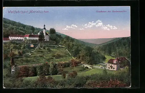 AK Mariabuchen, Gasthaus zur Buchenmühle mit Kirche