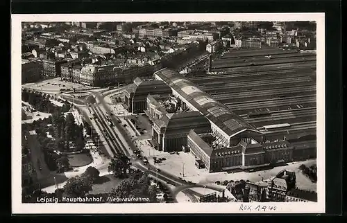 AK Leipzig, Hauptbahnhof vom Flugzeug aus