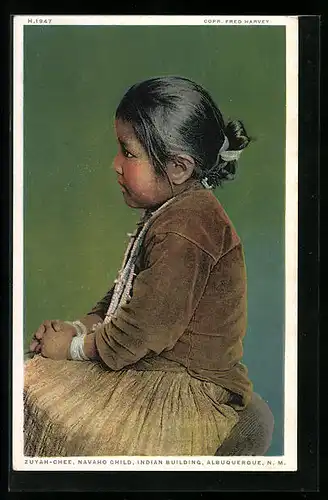 AK Albuquerque, NM, Zuyah-Chee, Navaho Child, Indian Building, First Nation