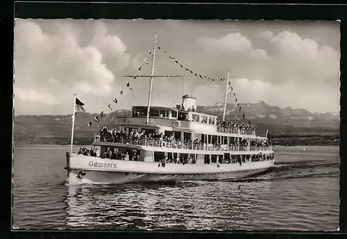 AK Bodensee-Motorschiff Schwaben in Flaggengala