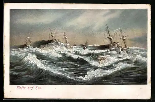 Künstler-AK Flotte auf See, Kriegsschiffe