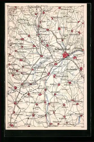 AK Schweinfurt, Landkarte mit Umgebung