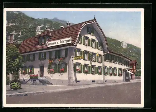 AK Alpnach-Dorf, Gasthaus u. Metzgerei z. Sonne, Bes. Arthur Britschgi