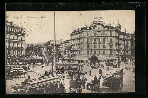 AK Berlin-Tiergarten, Potsdamer Platz mit Strassenbahnen