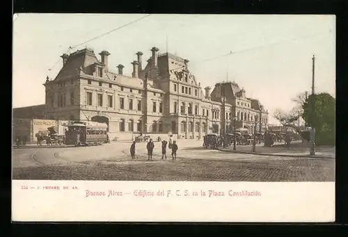 AK Buenos Aires, Edificio del F. C. S. en la Plaza Constitucion, Bahnhof