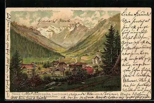 Künstler-AK F.A.C.M. Reisch: Gossensass, Panorama, Die Feuersteine, Weisswandsp. und Tribulaun