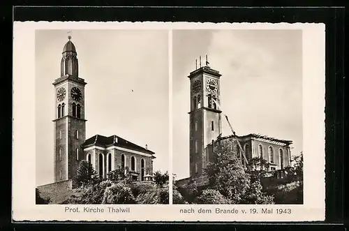 AK Thalwil, Prot. Kirche nach dem Brande v. 19. Mai 1943