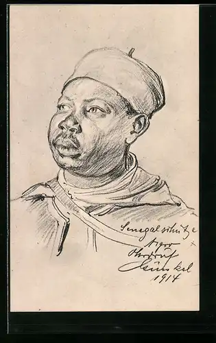 Künstler-AK Senegalschütze, Gefangenenlager Ohrdruf, Franz. Kriegsgefangener