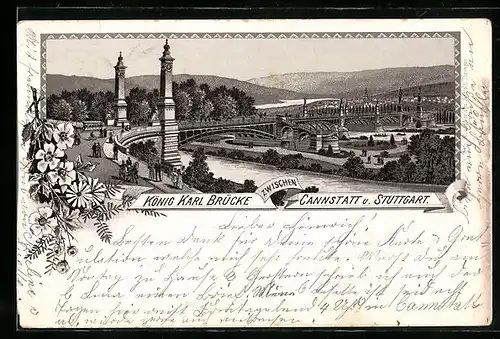 Lithographie Cannstatt, Neue Neckarbrücke zwischen Cannstatt und Stuttgart