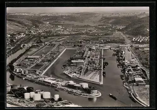 AK Stuttgart, Fliegeraufnahme vom Neckarhafen