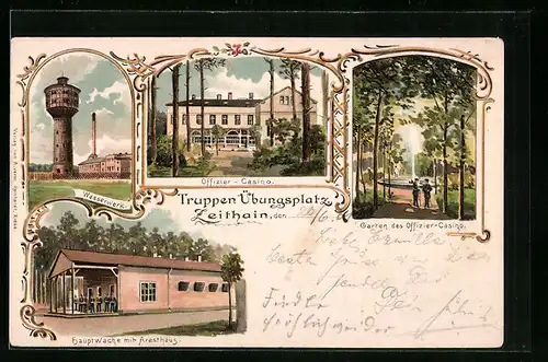 Lithographie Zeithain, Truppen Übungsplatz, Garten d. Offizier-Casino, Wasserwerk