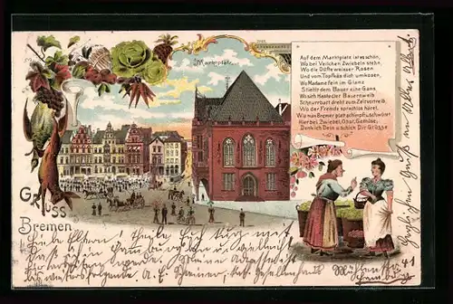 Lithographie Bremen, Marktplatz