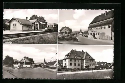 AK Linsenhofen /Nürtingen, Gasthof zur Linde, Bahnhof, Schule