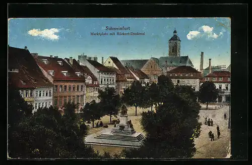 AK Schweinfurt, Marktplatz mit Rückert-Denkmal