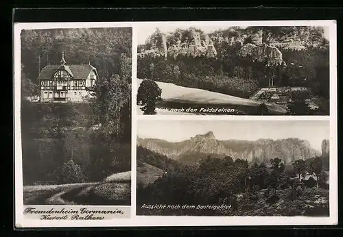 AK Rathen, Fremdenheim Germania u. Blick nach den Feldsteinen