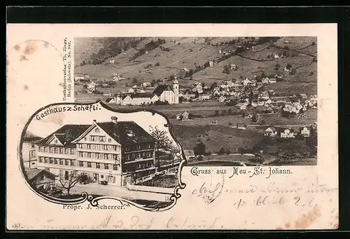 AK Neu-St. Johann, Gasthaus zum Schäfli und Panorama