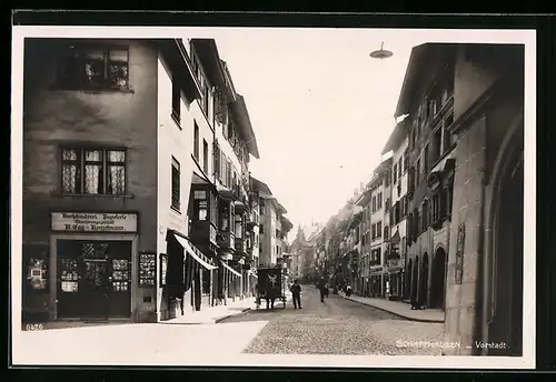 AK Schaffhausen, Strassenpartie mit Buchbinderei in der Vorstadt