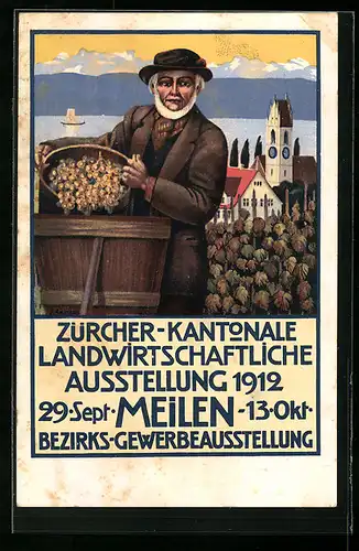 AK Meilen, Zürcher Kantonale Landwirtschaftliche Ausstellung 1912, Winzer bei der Lese