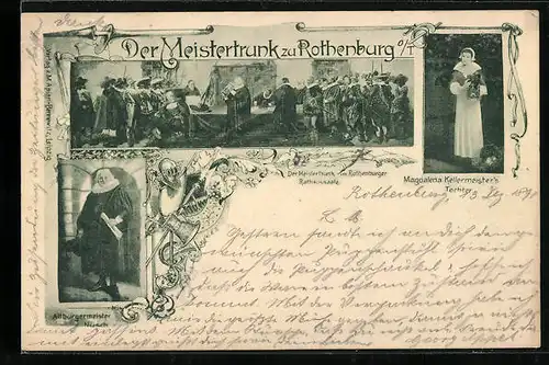 AK Rothenburg, Der Meistertrunk im Rothenburger Rathaussaale, Altbürgermeister Nusch, Magdalena Kellermeister`s Tochter