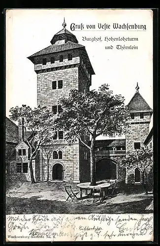 Künstler-AK Holzhausen, Veste Wachsenburg, Burghof, Hohenloheturm und Thornlein