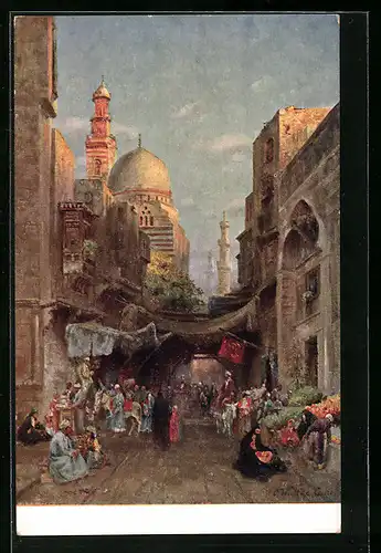 Künstler-AK Cairo, Rue au Caire, Strassenpartie