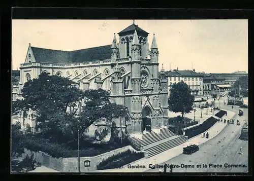 AK Geneve, Eglise Notre-Dame et la Place Cornavin