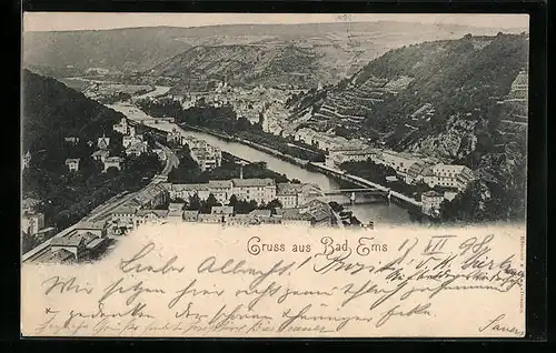 AK Bad Ems, Totalansicht von einem Berg aus gesehen