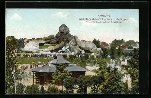 AK Hamburg-Stellingen, Carl Hagenbeck`s Tierpark, Nordische Landschaft mit Rutschbahn