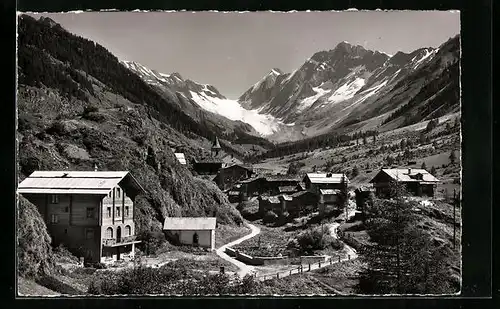 AK Blatten, Ortsansicht mit Gasthaus Breithorn und Langgletscher