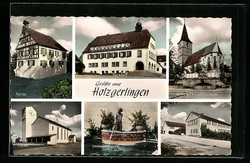 AK Holzgerlingen, Rathaus, Schloss, Kirche, Schulhaus