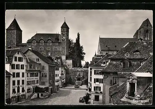 AK Rapperswil, Teilansicht mit Restaurant Rössli und Falkenburg