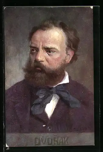 Künstler-AK Portrait Dvorak mit Vollbart in Anzug mit Weste und Schleife