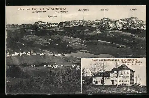 AK Rehetobel, Gasthaus zum Gupf, Säntiskette, Panorama