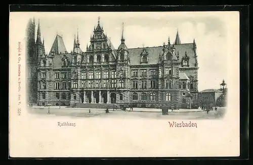 Relief-AK Wiesbaden, Rathaus mit Strasse