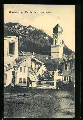 AK Oberammergau, Hauptstrasse mit Karren