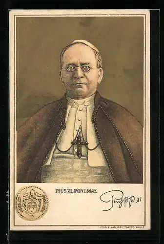 Künstler-AK Portrait des Papstes Pius XI.