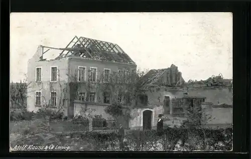 AK Sehlis bei Taucha, Gebäude mit abgedecktem Dach, Unwetter 1912