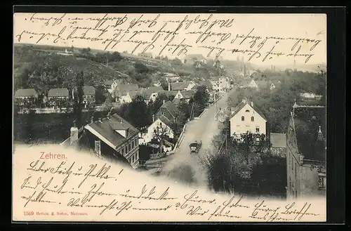 AK Zehren, Teilansicht mit Strasse aus der Vogelschau