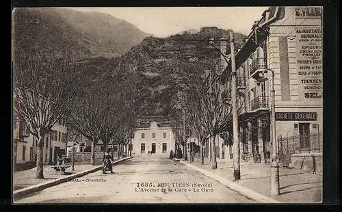 AK Moutier, L`Avenue de la Gare, Bahnhof